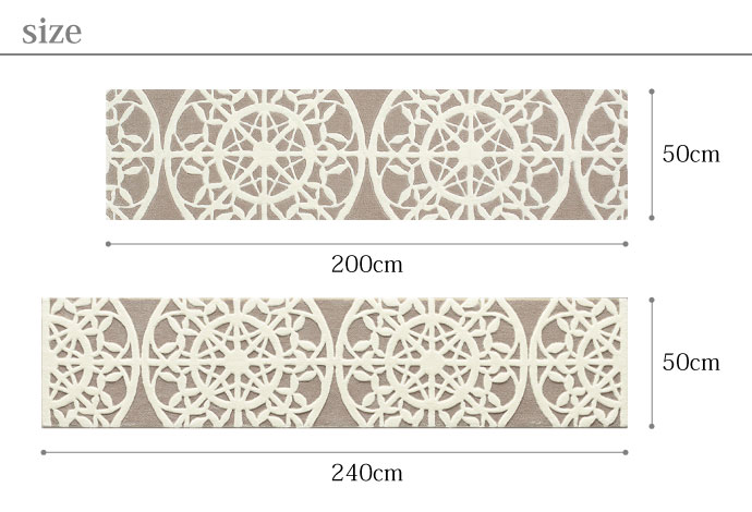 ホワイトレースのロングマット,サイズ