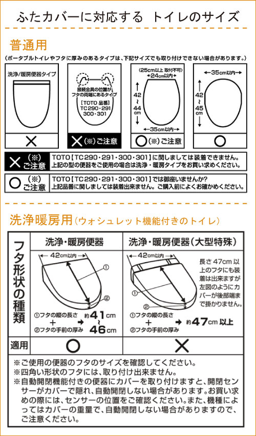 ふたカバーに対応するトイレのサイズ